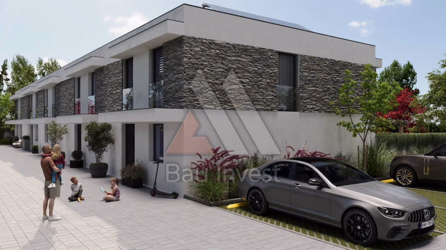 Reihenhäuser Hainburg, 3D-Visualisierung: Fassade mit Natursteinverkleidung
