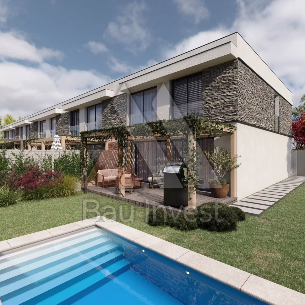 Reihenhäuser Hainburg, 3D-Visualisierung: Garten mit Pool