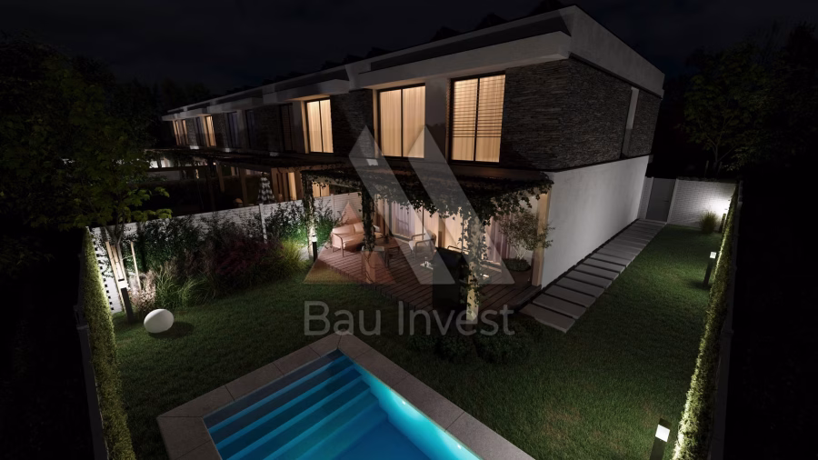 Reihenhäuser Hainburg, 3D-Visualisierung: Pool bei Nacht