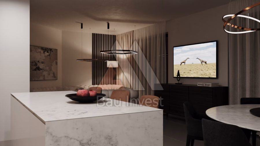 Haus Pama, 3D-Visualisierung: Kochinsel aus Marmor