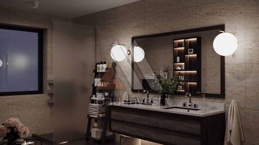 Haus Pama, 3D-Visualisierung: Badezimmer mit Doppelwaschtisch